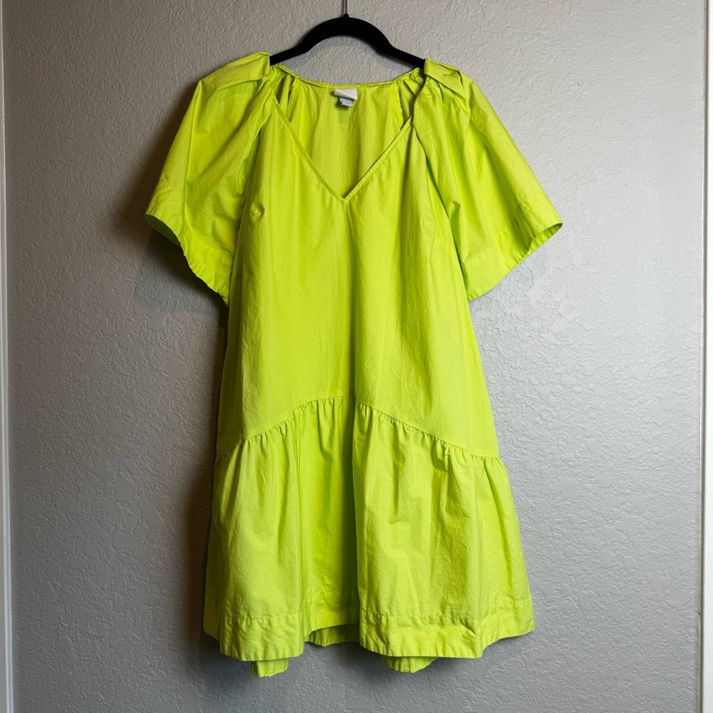 A New Day 100% Cotton Vibrant Lime Green Mini Dress